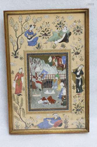Persian Miniature on Paper w/ Frame - 19th C.