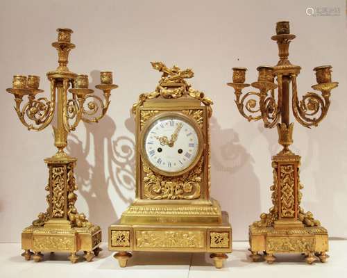 3 Pieces of 19th C. French Clock Set