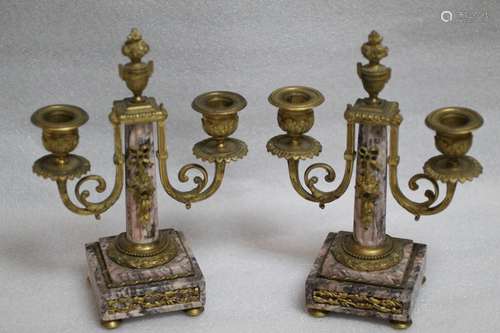 Pair of 19th C. Marble & Bronze Candle Holders