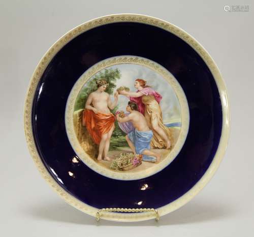 Royal Vienna Hand Painted Porcelain Plate, Marked