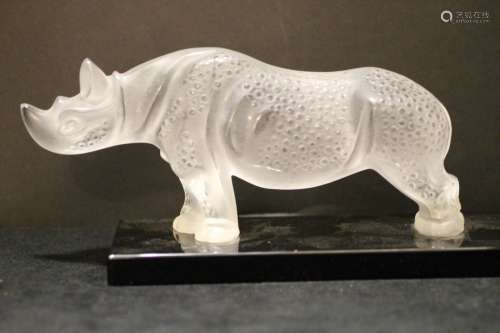 Lalique Glass Rhinoceros, Marked