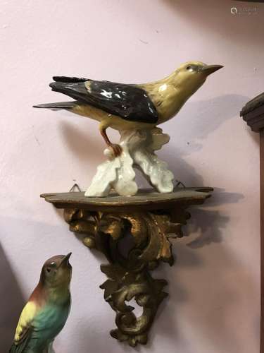 Gilt Wood Stand w/ Porcelain Bird
