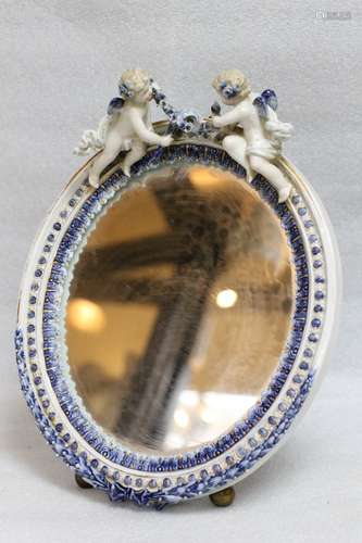 19th C. Meissen Style Porcelain Framed Mirror