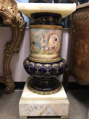 Large Porcelain Stand w/ Marble Top &Base