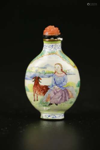 18th C. Qing Long Period Enamel Bronze Snuff Bottl