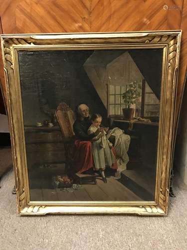 Oil on Cardboard w/ Gilt Wood Frame