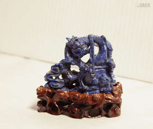 Chinese Carved Lapis Dragon w/ Stand