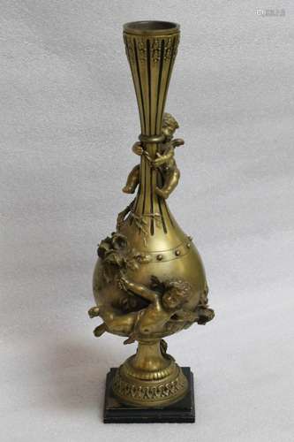 19th C. Bronze Vase w/ Two Cupids, After Moreau