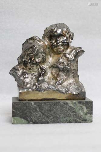 Silverplated Bronze of Children, Signed