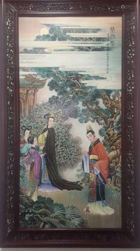 Chinese Famille Rose Porcelain Plaque w/ Frame