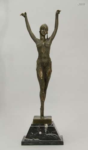 Bronze Statue w/ Marble Base, Marked 