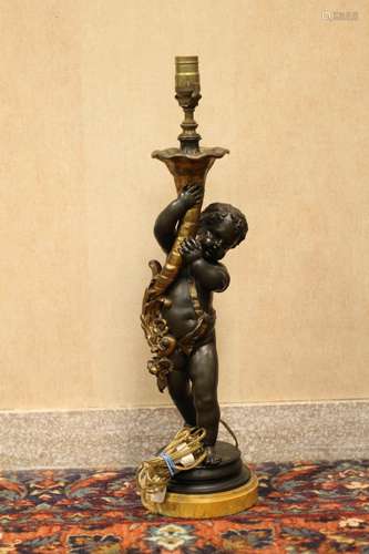 19th C. Bronze Table Lamp w/ Marble Base