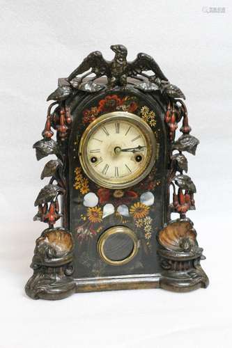 American Wood Clock Inlaid Mother of Pearl