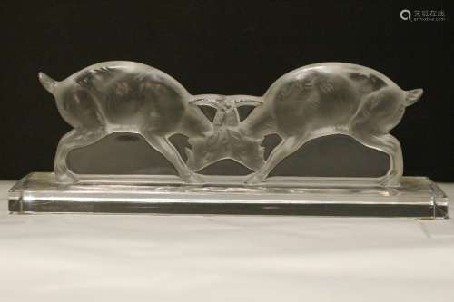 Lalique Glass of Two Goats, Marked