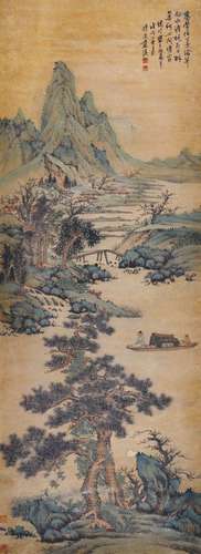 Chinese Ink Color Landscape Scroll Painting