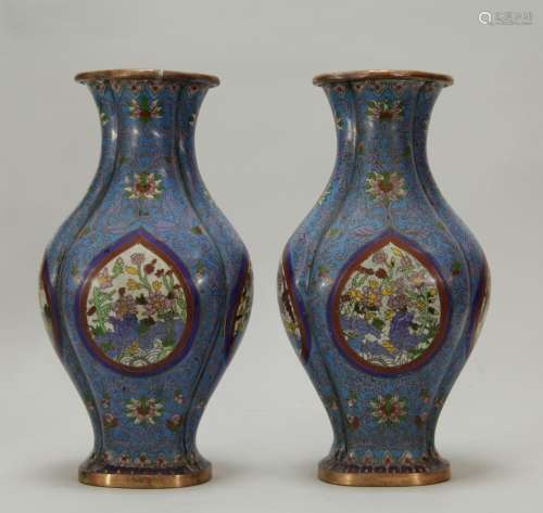 Pair of Chinese Enamel Bronze Vases
