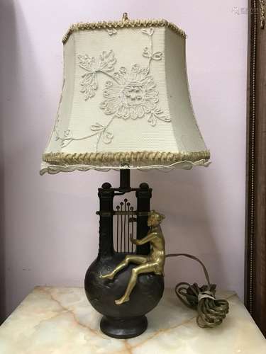 Antique Bronze Table Light, Signed