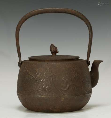 Japanese Case Iron Teapot Tetsubin w/ Plum Design