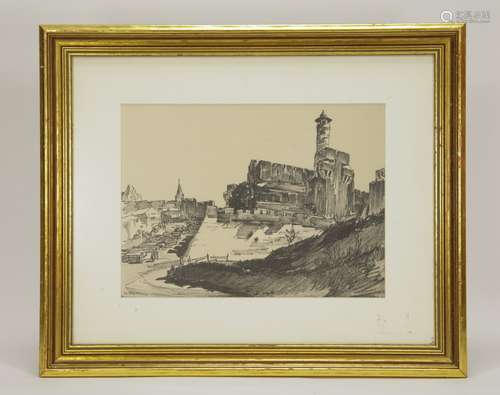 Pencil Painting on Paper of Jerusalem, Signed