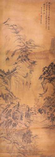 Chinese Ink Color Landscape Scroll Painting