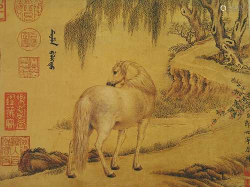 Chinese print of a water color painting by Lang Shining