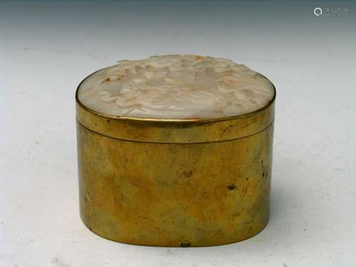 Chinese Metal Box with White Jade Placque, 18th