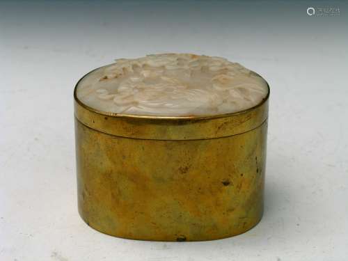 Chinese Metal Box with White Jade Placque, 18th