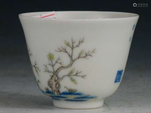 Chinese Docai porcelain cup, Kangxi mark.