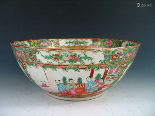 Chinese rose medallion porcelain punch bowl