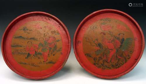 Two Chinese red lacquered trays.