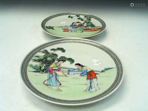 Pair Chinese famille rose porcelain plates.