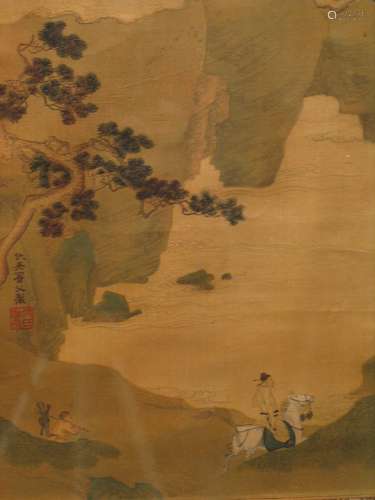 Chinese water color painting on silk, attributed to Qiu