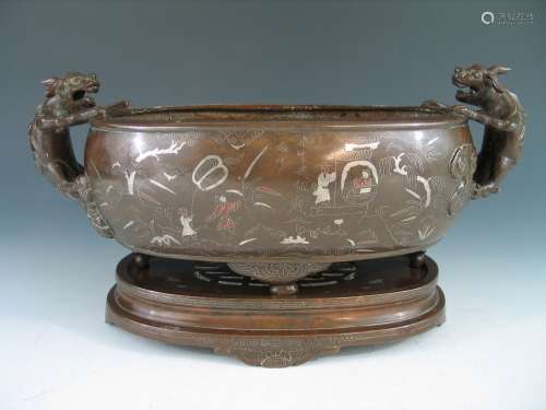 Chinese bronze incense burner with stand