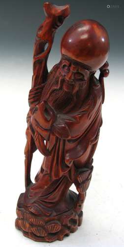 Chinese carved wood figure of Shoulao