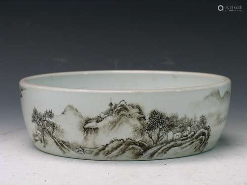 Chinese Grisaille Porcelain Brush Washer.