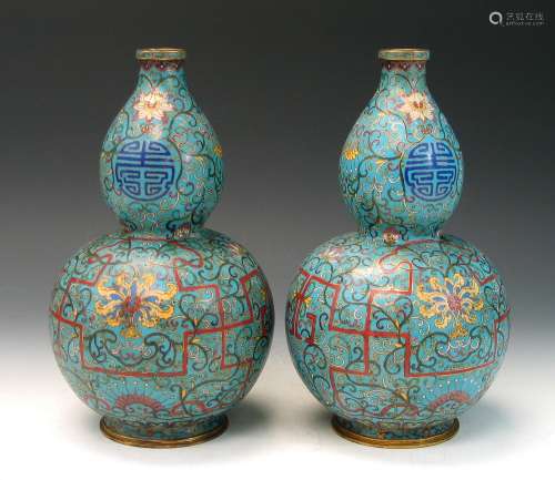 Pair of Chinese double gourd cloisonne vases.