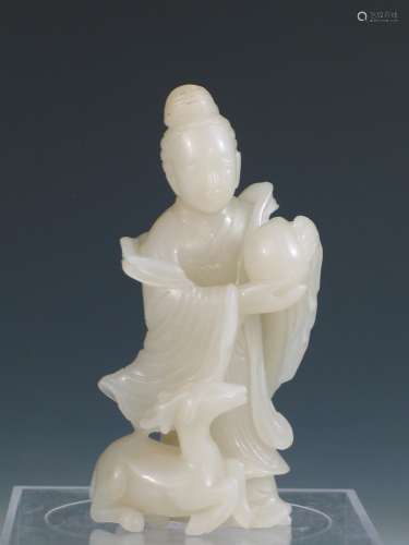 Chinese celadon white jade carving of Guanyin.