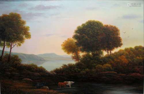 Hudson River School Landscape, oil on canvas with