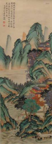 Chinese water color painting of landscape on paper