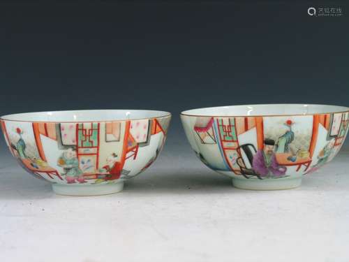 Pair Chinese famille rose porcelain bowls, Daoguang