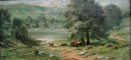 PA Landscape with Cows, Oil on Canvas, board in period