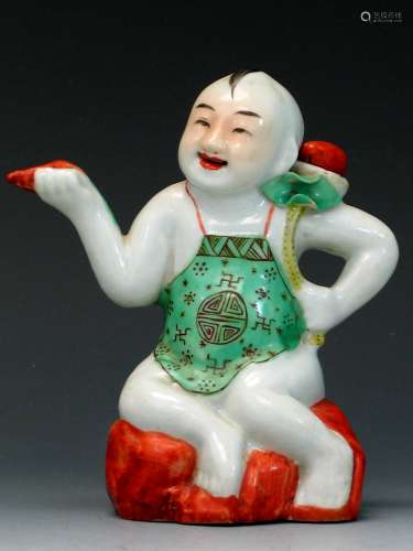 Chinese famille verte porcelain teapot figure of a