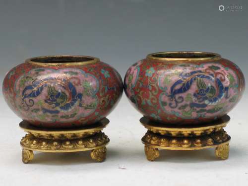 Pair Chinese cloisonne water coupes.