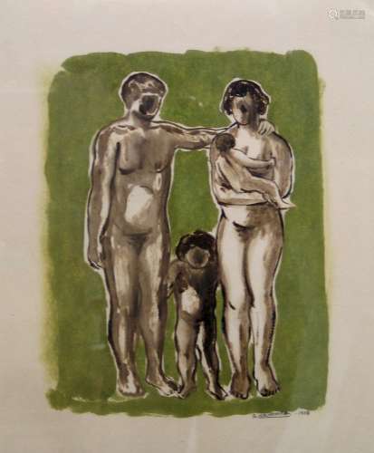 Family Portrait, Colored Monotype on paper, signed and