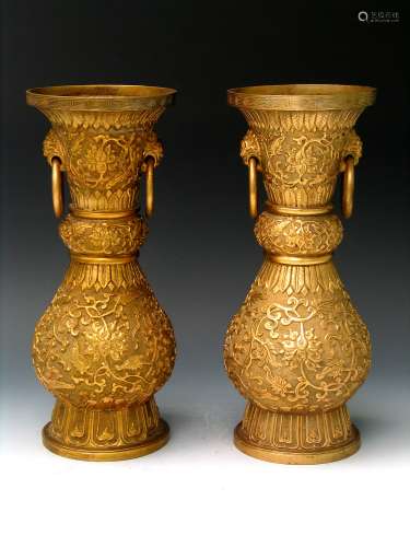 Pair Chinese brass vases