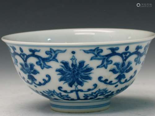 Chinese Blue and White Porcelain Bowl, Qianlong Mark.