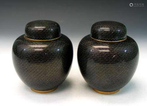 Pair of Chinese cloisonne jars.