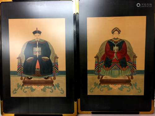Two Chinese paintings of ancestors on silk.