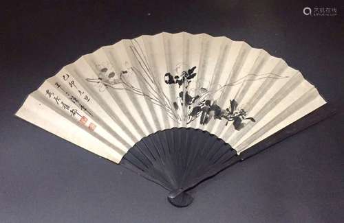 Chinese Ink Fan Painting, Signed Chen Ban Ding