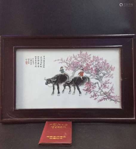 Chinese Famille Rose Porcelain Plaque, Marked